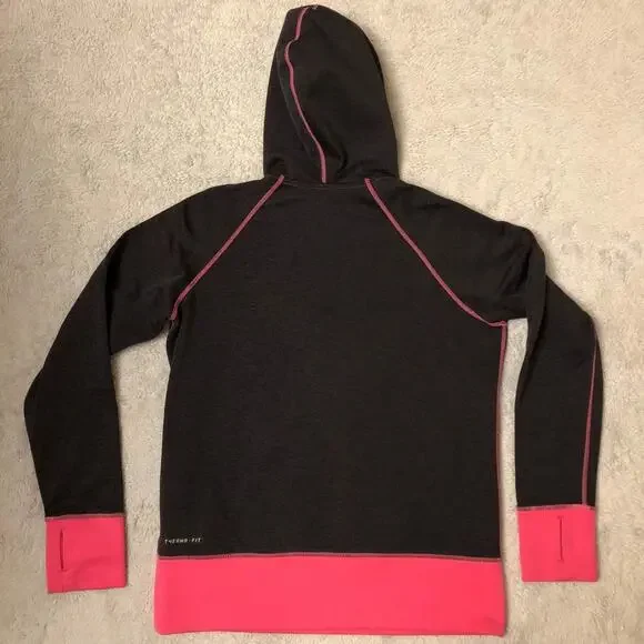 Nike Women’s size large therma Fit  hooded Sweatshirt Pink Black - Picture 2 of 7